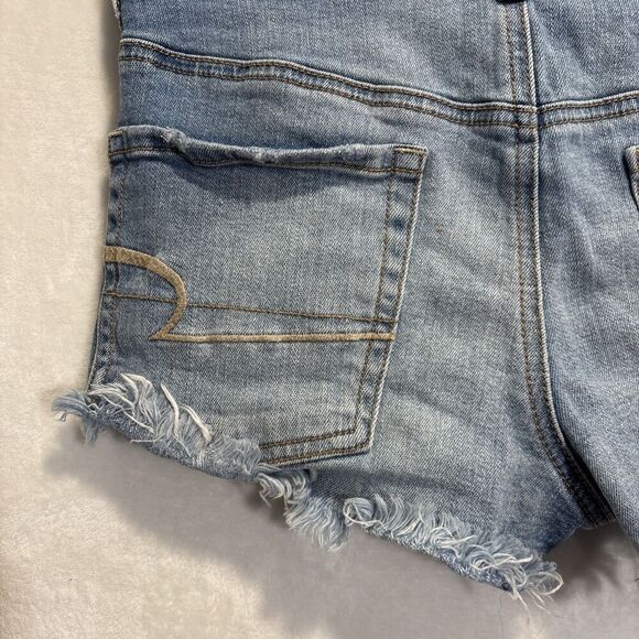 American Eagle Shorts Size 6 Hi Rise Festival Stretch Blue Denim Distressed - Picture 9 of 14